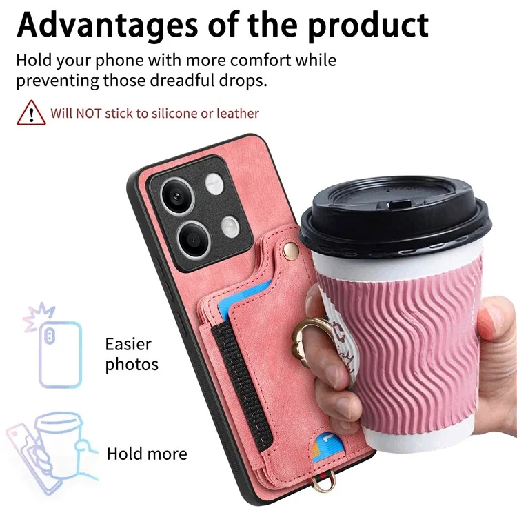 Funda de teléfono D4 For Xiaomi Redmi Note 13 4G Vintage con ranuras para tarjetas, soporte y bloqueo RFID - Negro