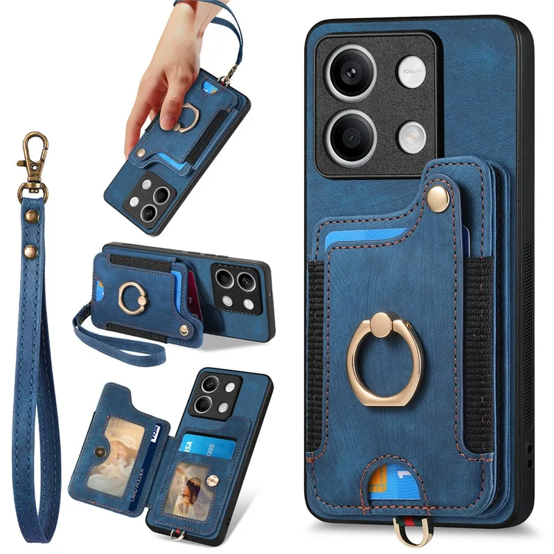 D4 For Xiaomi Redmi Note 13 5G Cell Phone Case Card Slots Vintage Cover RFID Blocking - Blue
