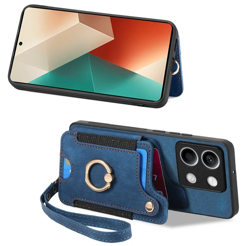 D4 For Xiaomi Redmi Note 13 5G Cell Phone Case Card Slots Vintage Cover RFID Blocking - Blue