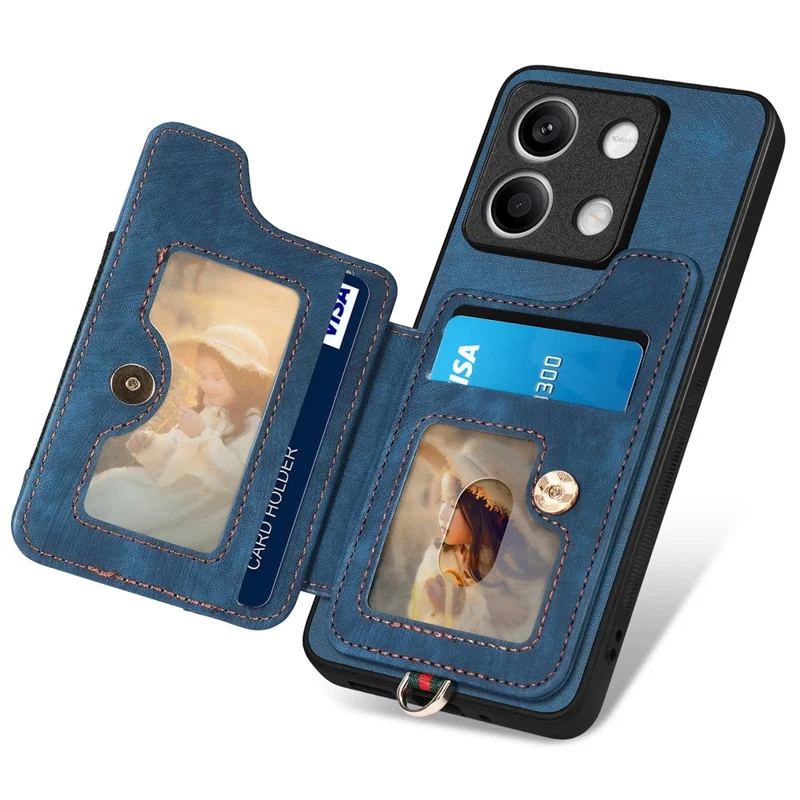 D4 For Xiaomi Redmi Note 13 5G Cell Phone Case Card Slots Vintage Cover RFID Blocking - Blue