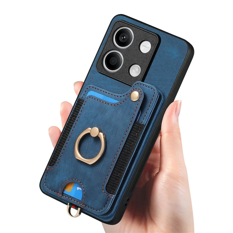 D4 For Xiaomi Redmi Note 13 5G Cell Phone Case Card Slots Vintage Cover RFID Blocking - Blue