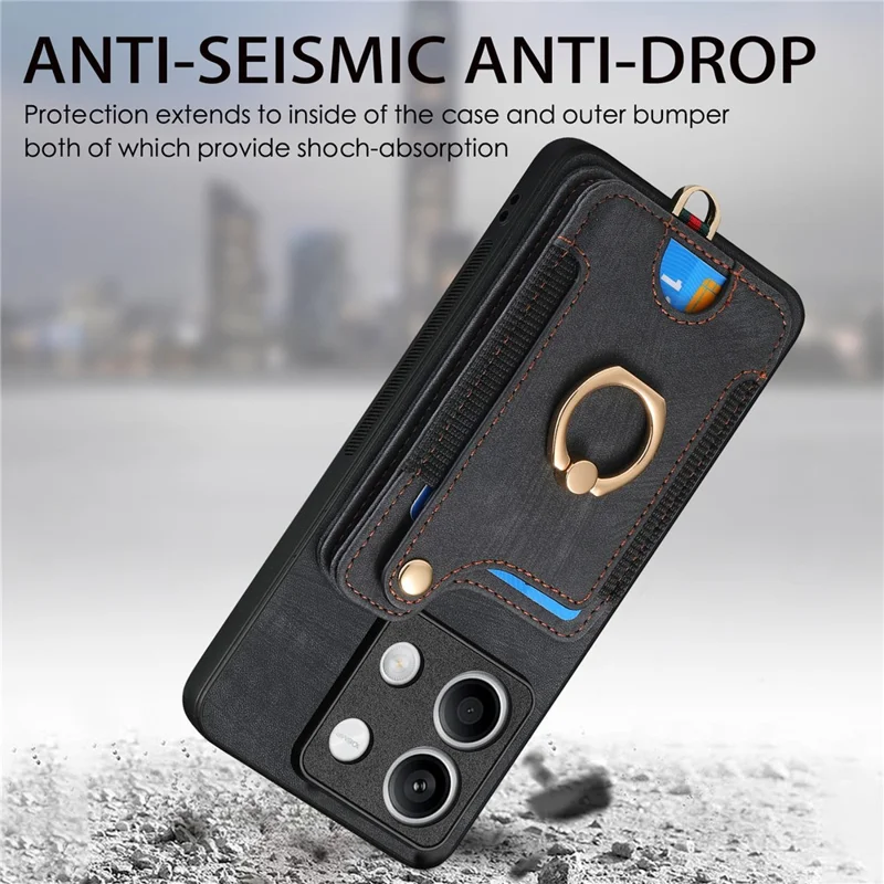 D4 For Xiaomi Redmi Note 13 5G Cell Phone Case Card Slots Vintage Cover RFID Blocking - Blue