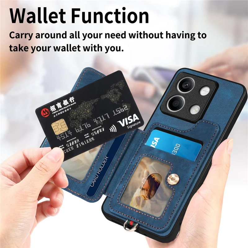 D4 For Xiaomi Redmi Note 13 5G Cell Phone Case Card Slots Vintage Cover RFID Blocking - Blue