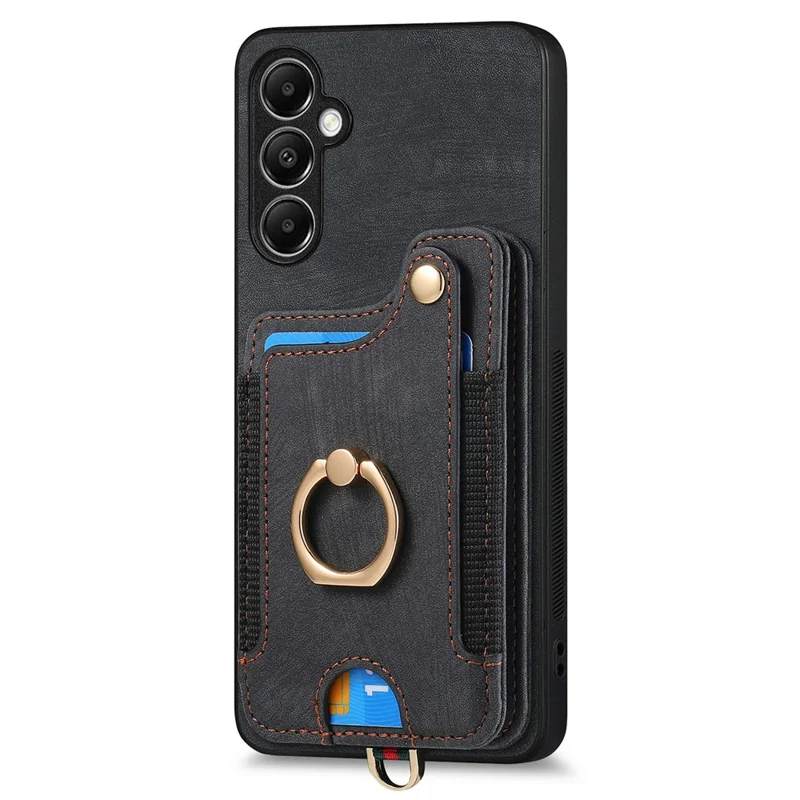 D4 For Samsung Galaxy A14 4G / 5G Case with Card Holder RFID Blocking Retro Leather Back Cover - Black