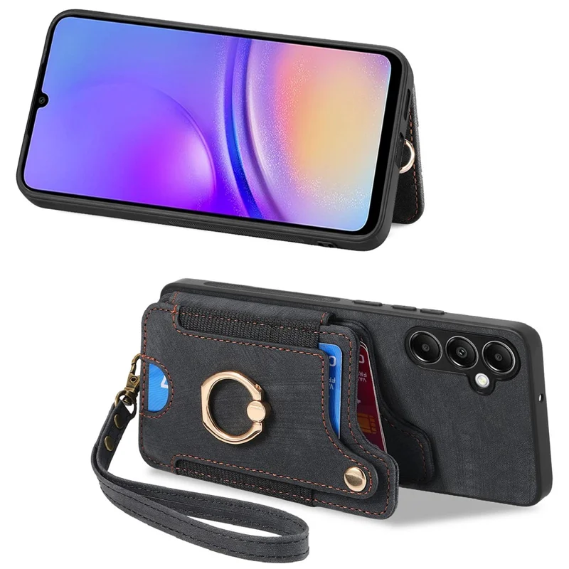 D4 For Samsung Galaxy A14 4G / 5G Case with Card Holder RFID Blocking Retro Leather Back Cover - Black