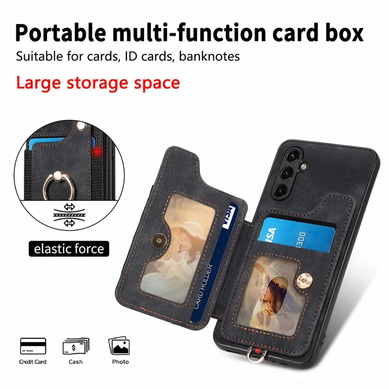 D4 For Samsung Galaxy A34 5G Case RFID Blocking Card Slots Retro Leather+TPU Phone Cover - Black