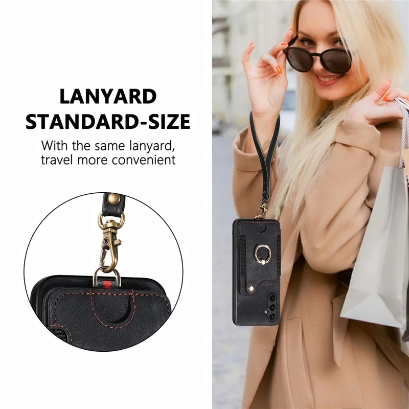 D4 For Samsung Galaxy A34 5G Case RFID Blocking Card Slots Retro Leather+TPU Phone Cover - Black