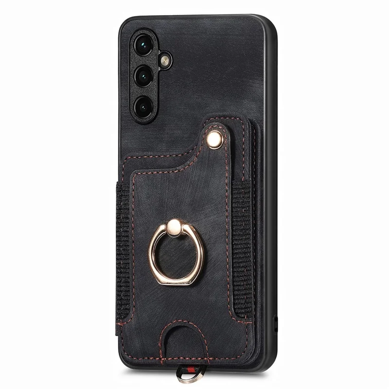 D4 For Samsung Galaxy A34 5G Case RFID Blocking Card Slots Retro Leather+TPU Phone Cover - Black