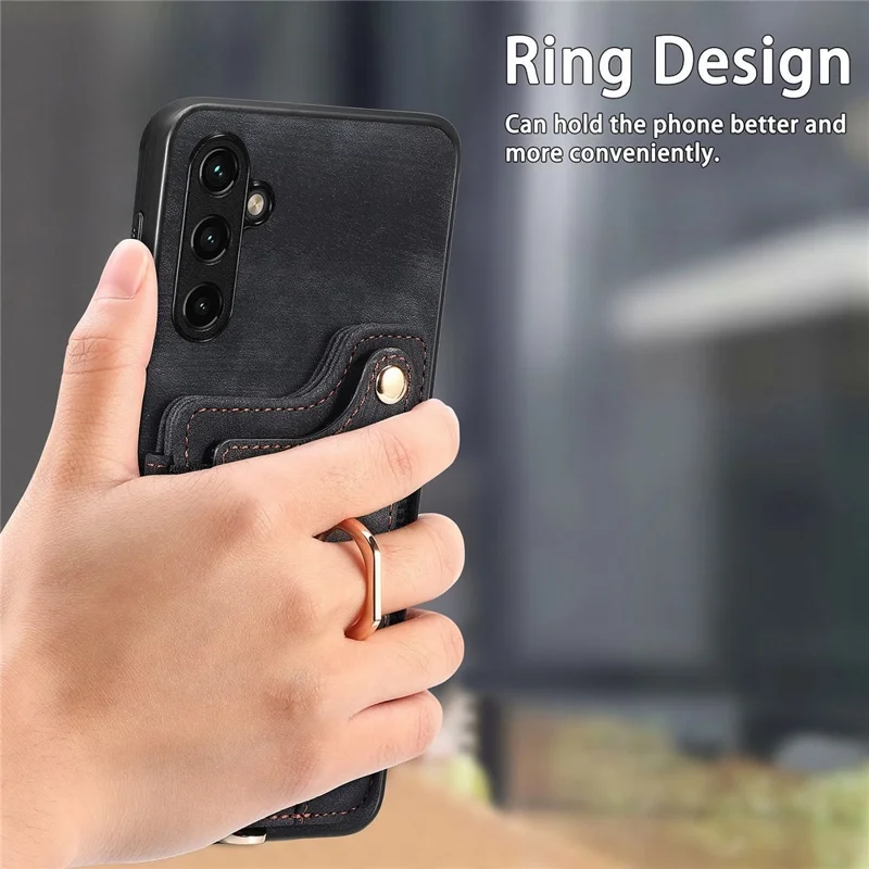 D4 For Samsung Galaxy A34 5G Case RFID Blocking Card Slots Retro Leather+TPU Phone Cover - Black