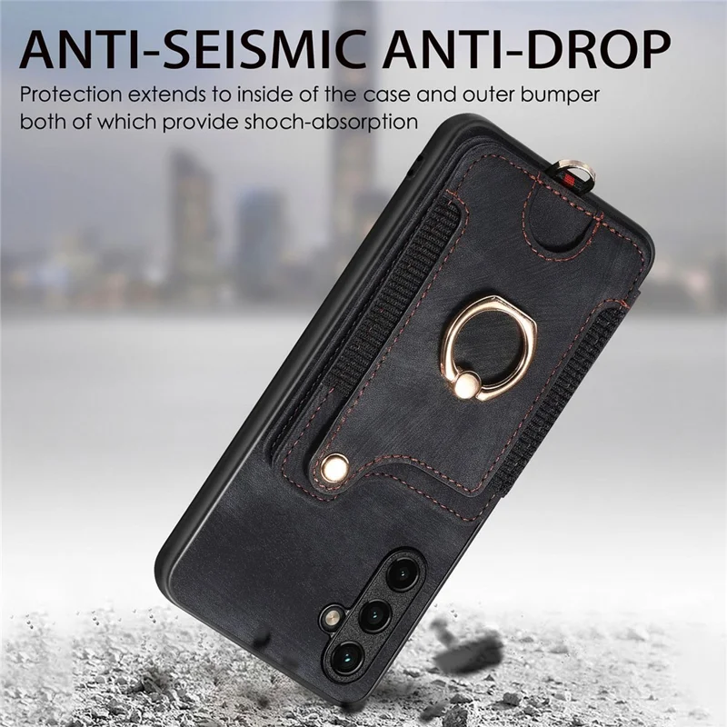 D4 For Samsung Galaxy A34 5G Case RFID Blocking Card Slots Retro Leather+TPU Phone Cover - Black