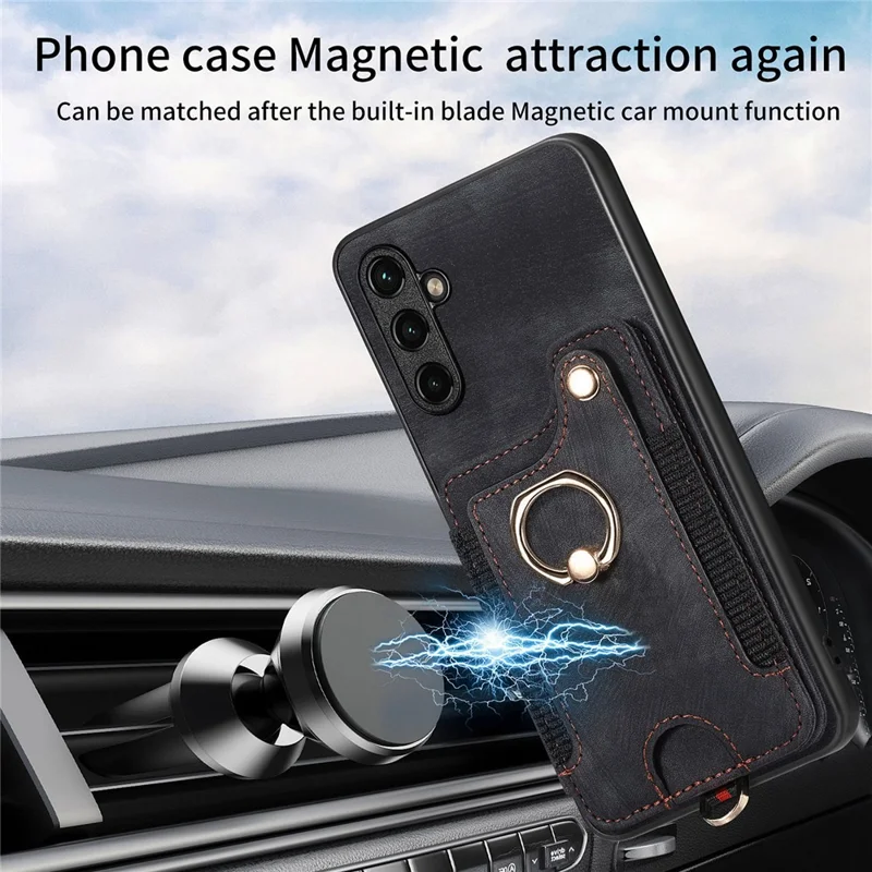 D4 For Samsung Galaxy A34 5G Case RFID Blocking Card Slots Retro Leather+TPU Phone Cover - Black