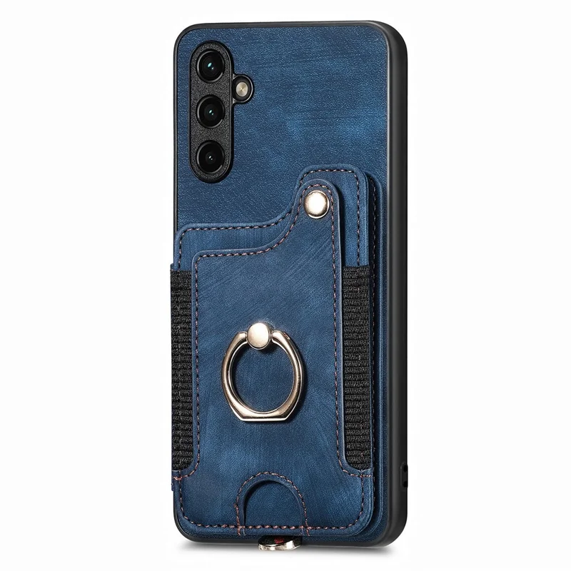 D4 For Samsung Galaxy A34 5G Case RFID Blocking Card Slots Retro Leather+TPU Phone Cover - Blue