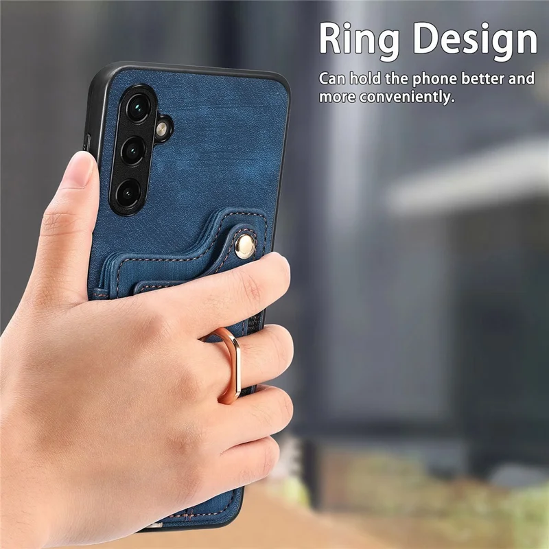 D4 For Samsung Galaxy A34 5G Case RFID Blocking Card Slots Retro Leather+TPU Phone Cover - Blue