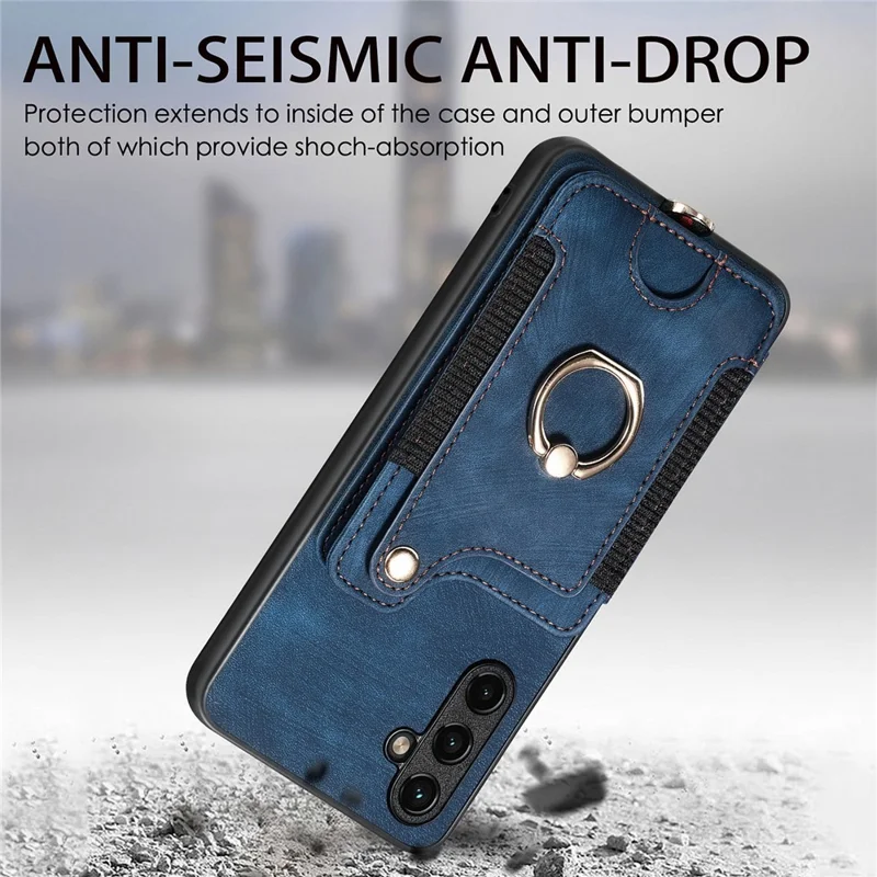 D4 For Samsung Galaxy A34 5G Case RFID Blocking Card Slots Retro Leather+TPU Phone Cover - Blue