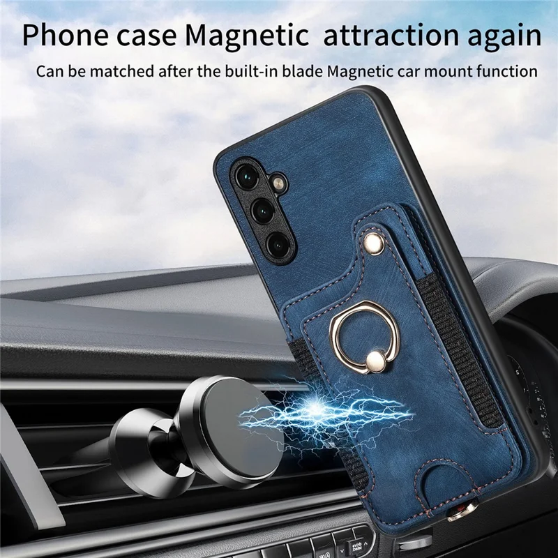 D4 For Samsung Galaxy A34 5G Case RFID Blocking Card Slots Retro Leather+TPU Phone Cover - Blue