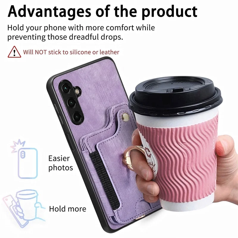 D4 For Samsung Galaxy A34 5G Case RFID Blocking Card Slots Retro Leather+TPU Phone Cover - Purple