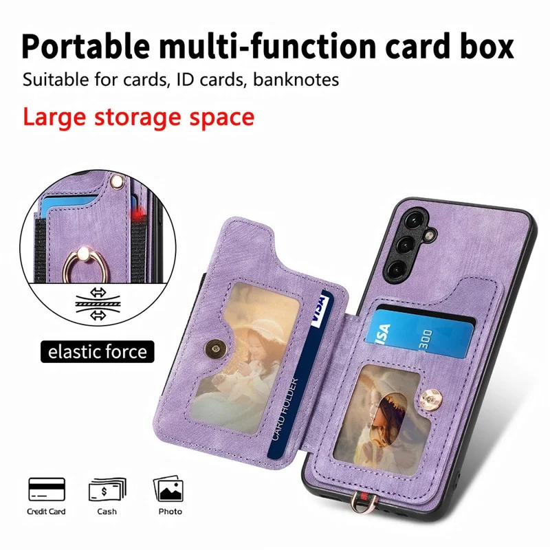 D4 For Samsung Galaxy A34 5G Case RFID Blocking Card Slots Retro Leather+TPU Phone Cover - Purple
