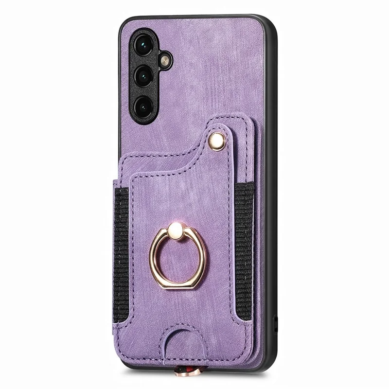 D4 For Samsung Galaxy A34 5G Case RFID Blocking Card Slots Retro Leather+TPU Phone Cover - Purple