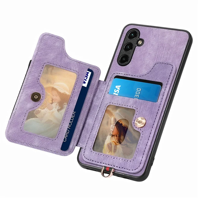D4 For Samsung Galaxy A34 5G Case RFID Blocking Card Slots Retro Leather+TPU Phone Cover - Purple