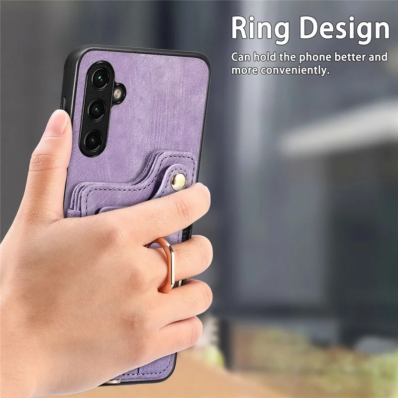 D4 For Samsung Galaxy A34 5G Case RFID Blocking Card Slots Retro Leather+TPU Phone Cover - Purple