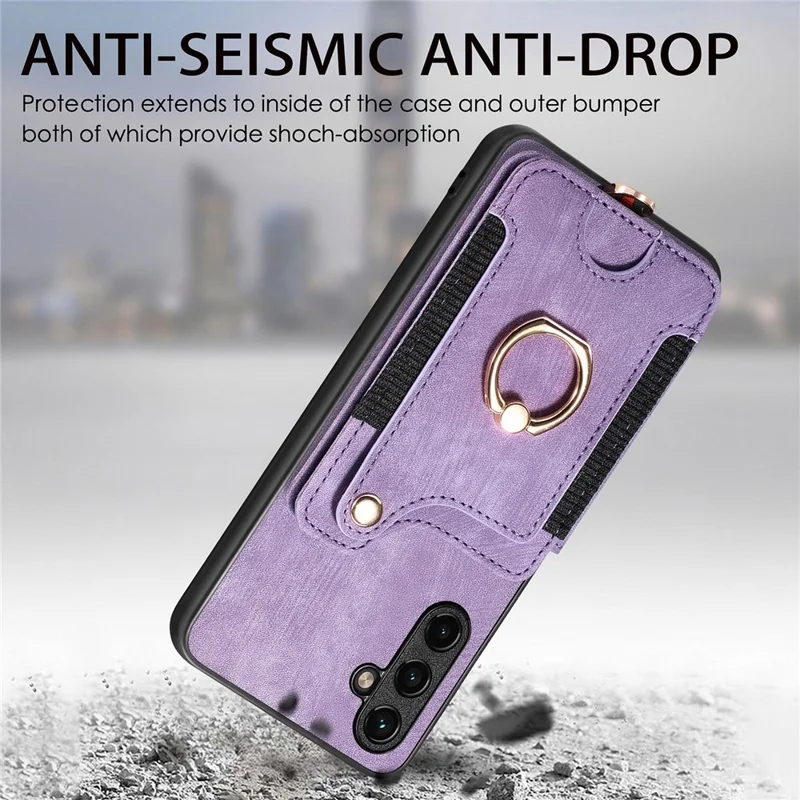 D4 For Samsung Galaxy A34 5G Case RFID Blocking Card Slots Retro Leather+TPU Phone Cover - Purple
