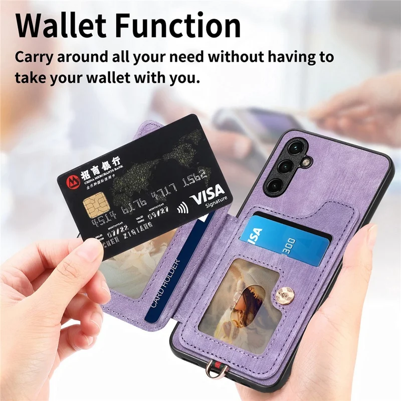 D4 For Samsung Galaxy A34 5G Case RFID Blocking Card Slots Retro Leather+TPU Phone Cover - Purple