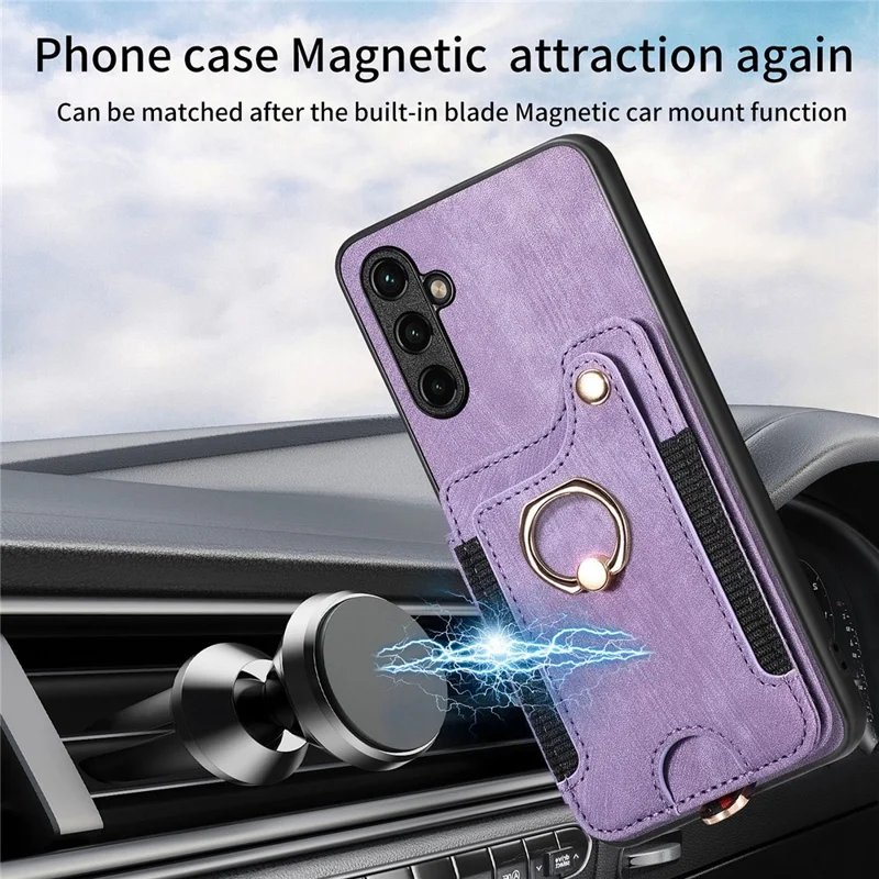 D4 For Samsung Galaxy A34 5G Case RFID Blocking Card Slots Retro Leather+TPU Phone Cover - Purple