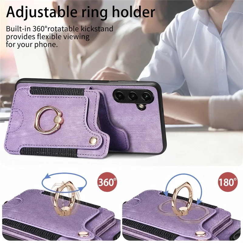D4 For Samsung Galaxy A34 5G Case RFID Blocking Card Slots Retro Leather+TPU Phone Cover - Purple