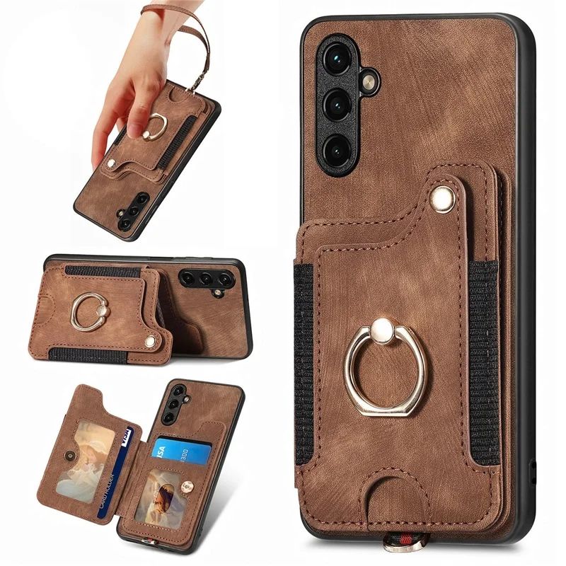 D4 For Samsung Galaxy A35 5G Case RFID Blocking Card Slots Protective Shell - Brown