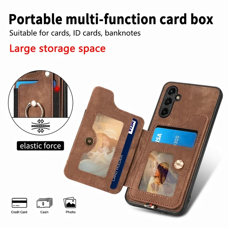 D4 For Samsung Galaxy A35 5G Case RFID Blocking Card Slots Protective Shell - Brown