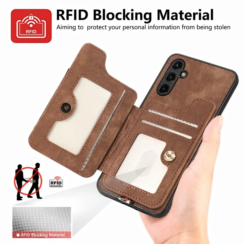 D4 For Samsung Galaxy A35 5G Case RFID Blocking Card Slots Protective Shell - Brown