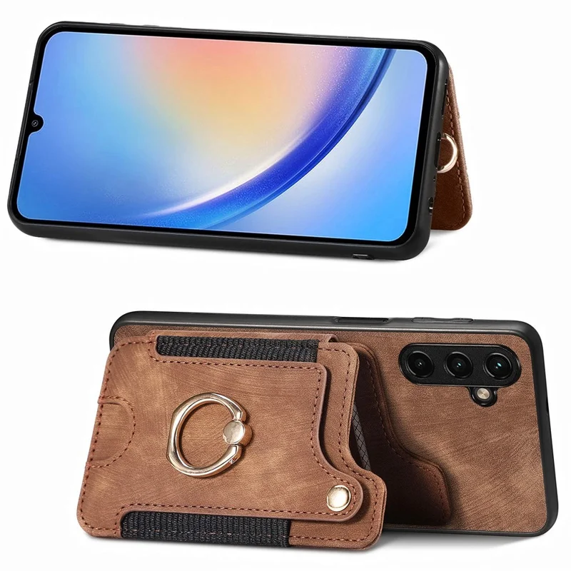 D4 For Samsung Galaxy A35 5G Case RFID Blocking Card Slots Protective Shell - Brown