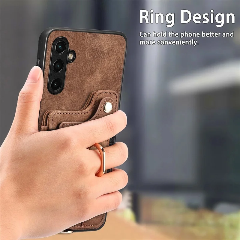 D4 For Samsung Galaxy A35 5G Case RFID Blocking Card Slots Protective Shell - Brown