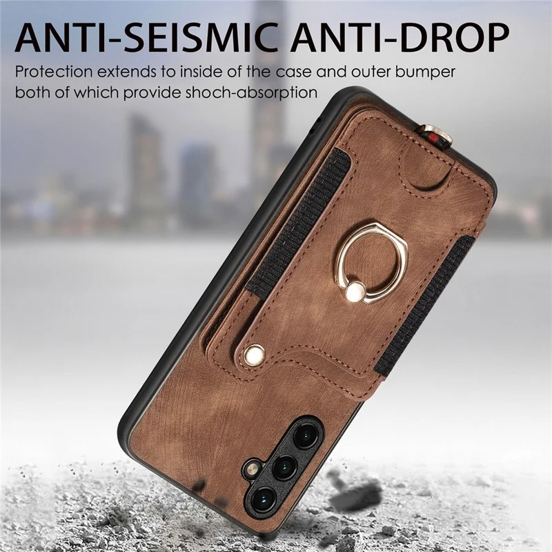 D4 For Samsung Galaxy A35 5G Case RFID Blocking Card Slots Protective Shell - Brown
