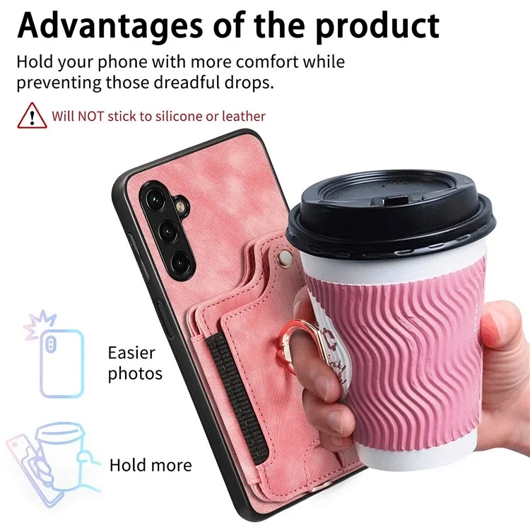 D4 Per Samsung Galaxy A55 5G Custodia in Pelle PU Blocco RFID Cover Telefonica Supporto Supporto Magnetico per Auto - Rosa
