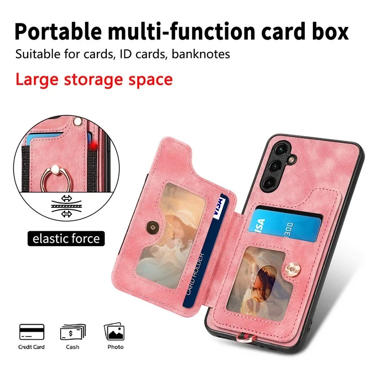 D4 Per Samsung Galaxy A55 5G Custodia in Pelle PU Blocco RFID Cover Telefonica Supporto Supporto Magnetico per Auto - Rosa