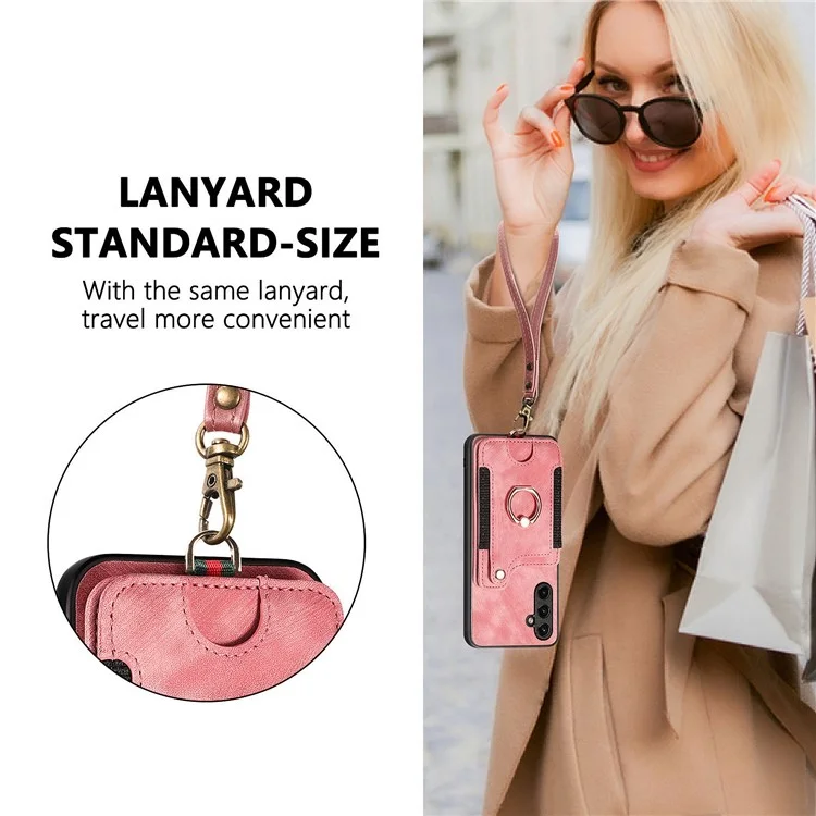 D4 Per Samsung Galaxy A55 5G Custodia in Pelle PU Blocco RFID Cover Telefonica Supporto Supporto Magnetico per Auto - Rosa