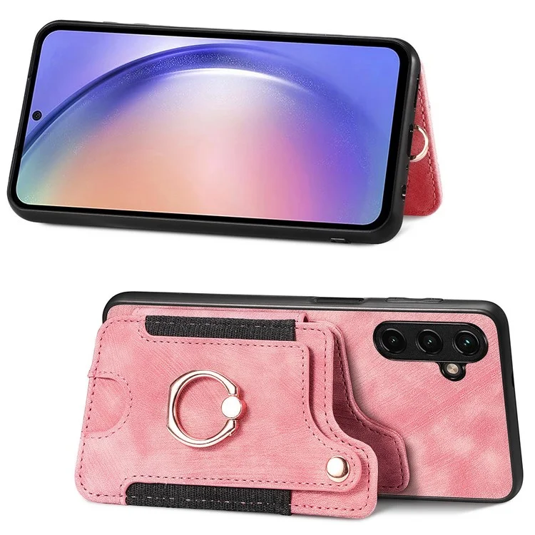 D4 Per Samsung Galaxy A55 5G Custodia in Pelle PU Blocco RFID Cover Telefonica Supporto Supporto Magnetico per Auto - Rosa