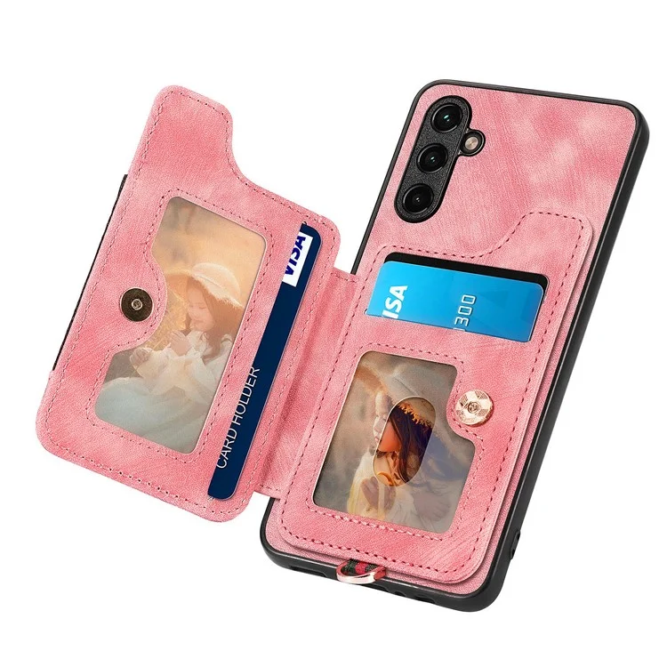D4 Per Samsung Galaxy A55 5G Custodia in Pelle PU Blocco RFID Cover Telefonica Supporto Supporto Magnetico per Auto - Rosa