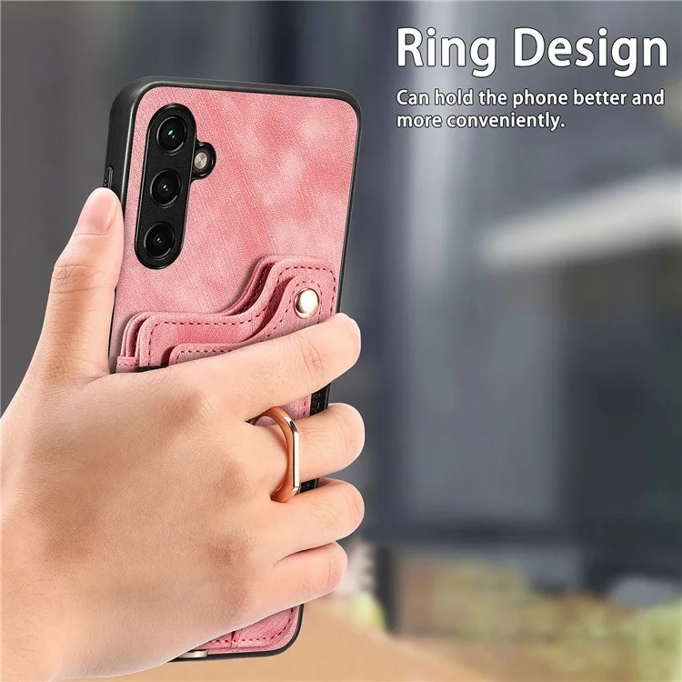 D4 Per Samsung Galaxy A55 5G Custodia in Pelle PU Blocco RFID Cover Telefonica Supporto Supporto Magnetico per Auto - Rosa