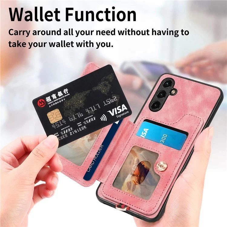 D4 Per Samsung Galaxy A55 5G Custodia in Pelle PU Blocco RFID Cover Telefonica Supporto Supporto Magnetico per Auto - Rosa