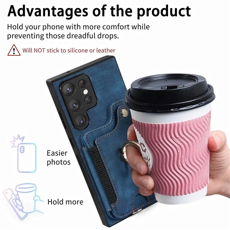 D4 Per Samsung Galaxy S22 Ultra 5G Custodia RFID Blocking Card Holder Stile Retrò - Blu
