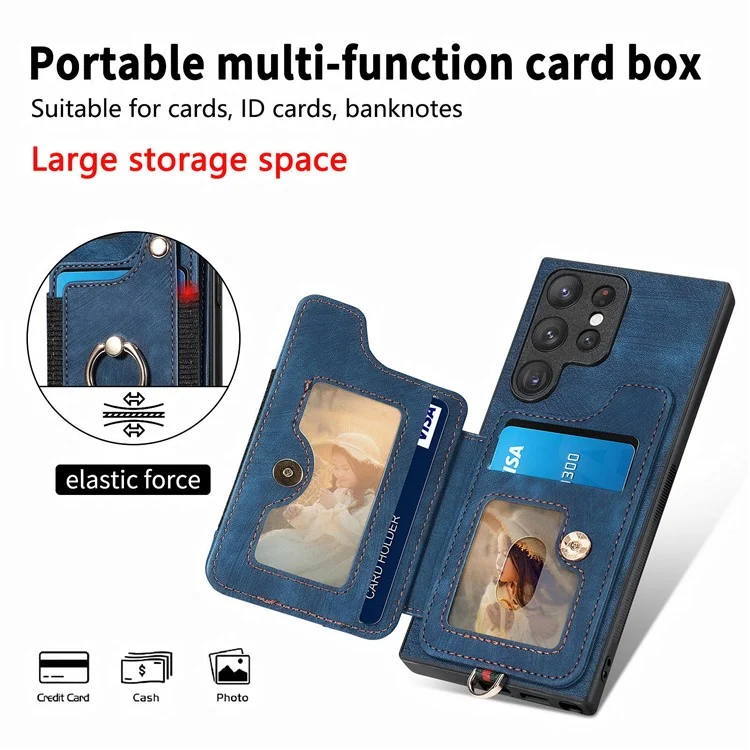 D4 Per Samsung Galaxy S22 Ultra 5G Custodia RFID Blocking Card Holder Stile Retrò - Blu