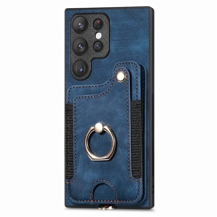 D4 Per Samsung Galaxy S22 Ultra 5G Custodia RFID Blocking Card Holder Stile Retrò - Blu