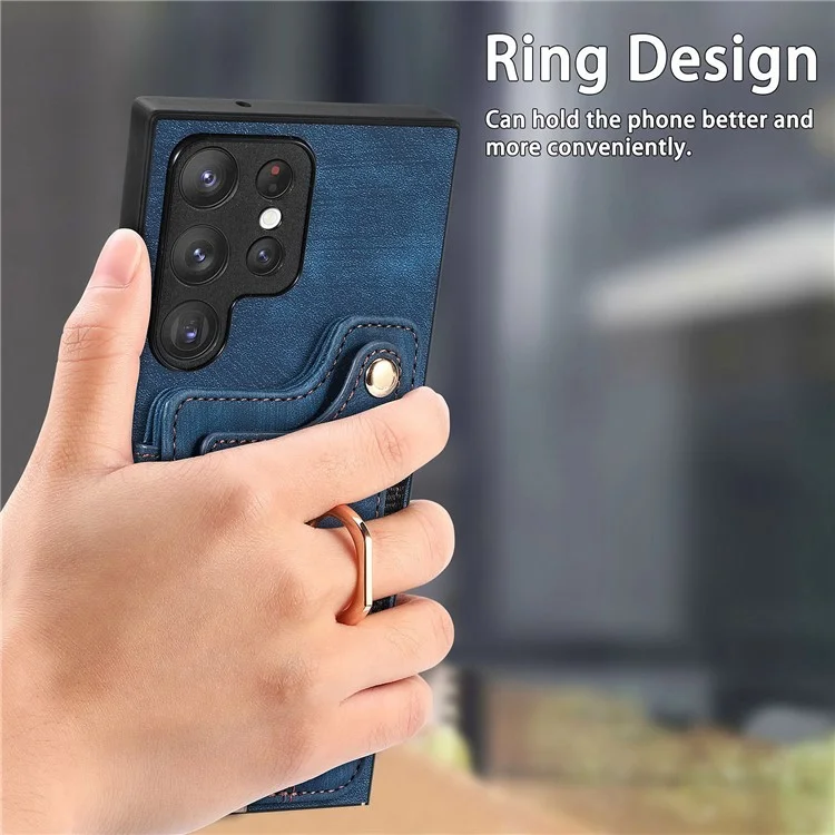 D4 Per Samsung Galaxy S22 Ultra 5G Custodia RFID Blocking Card Holder Stile Retrò - Blu