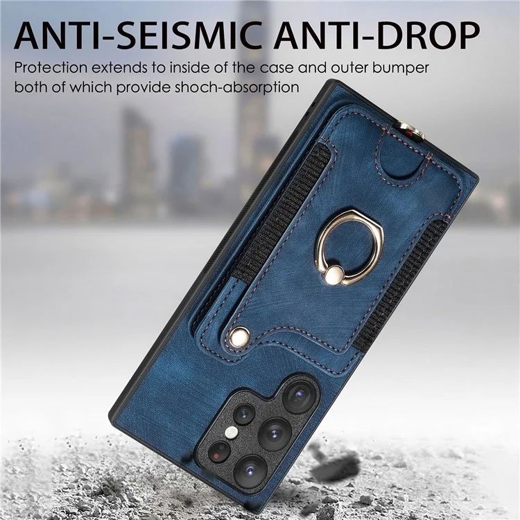 D4 Per Samsung Galaxy S22 Ultra 5G Custodia RFID Blocking Card Holder Stile Retrò - Blu