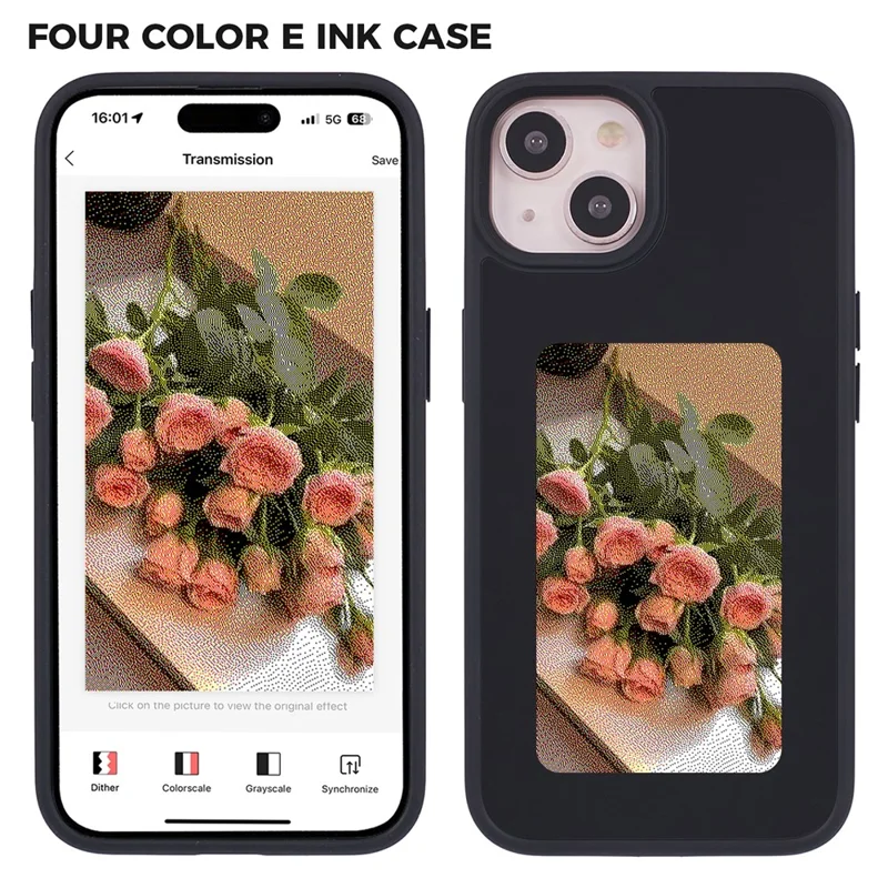 Inkzone Für Iphone 15 Hülle PC+TPU 4-farben E Tintenkoffer Smart Photo Heck Projektion DIY Telefonabdeckung - Schwarz