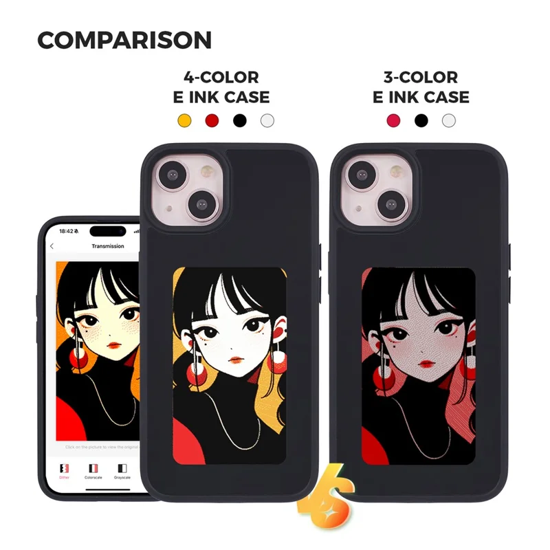 Inkzone Für Iphone 15 Hülle PC+TPU 4-farben E Tintenkoffer Smart Photo Heck Projektion DIY Telefonabdeckung - Schwarz