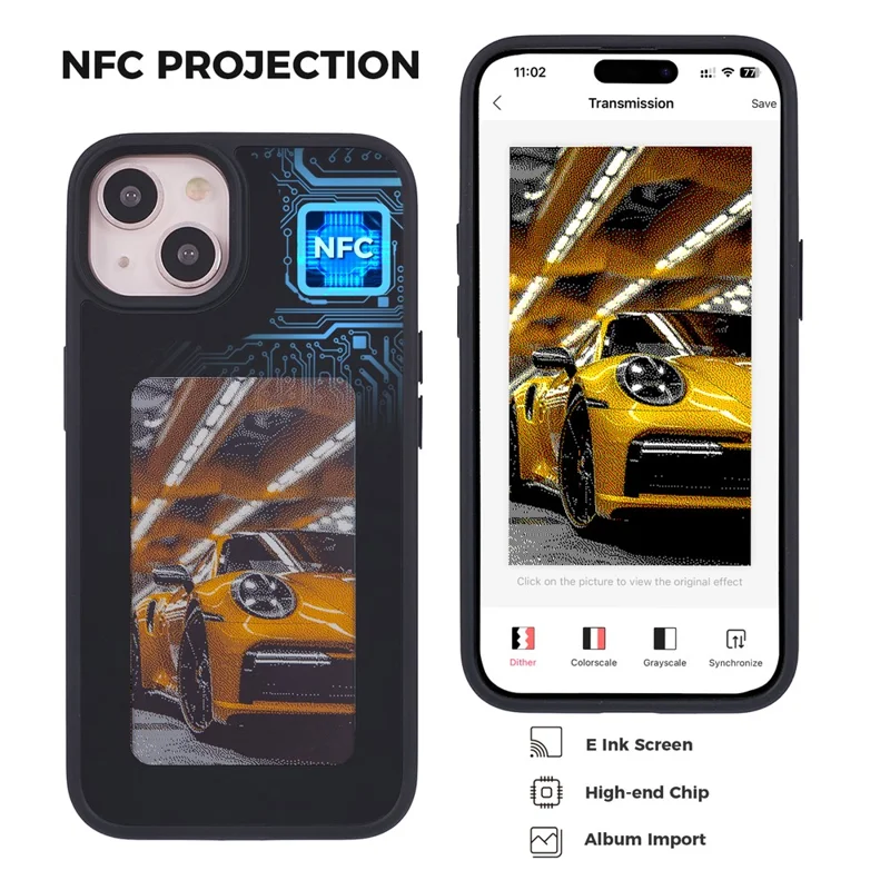 Inkzone Für Iphone 15 Hülle PC+TPU 4-farben E Tintenkoffer Smart Photo Heck Projektion DIY Telefonabdeckung - Schwarz
