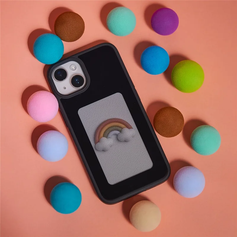 Inkzone Für Iphone 15 Hülle PC+TPU 4-farben E Tintenkoffer Smart Photo Heck Projektion DIY Telefonabdeckung - Schwarz